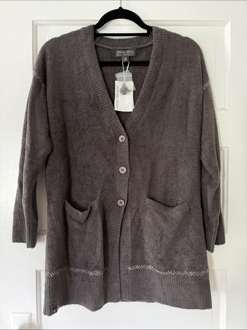 NWT Barefoot Dreams Plush Contrast Stitch Cardigan - Gray